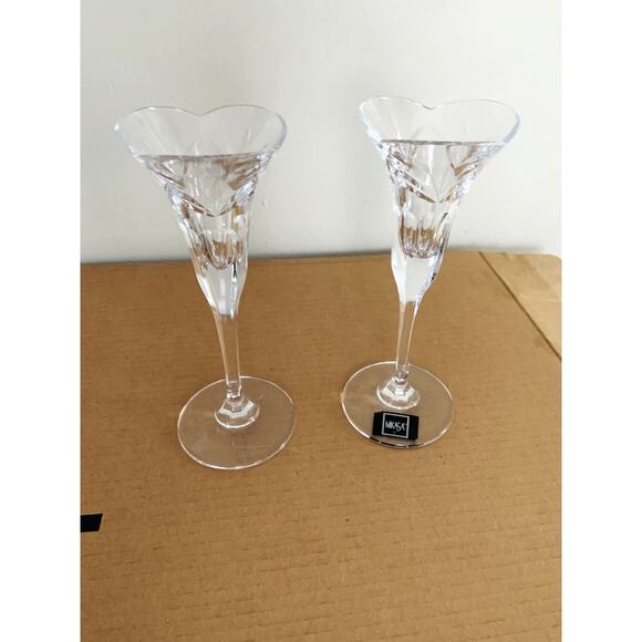 Pair of Mikasa Cut Chrystal Stemmed Candle holders in Box - Picture 2 of 9